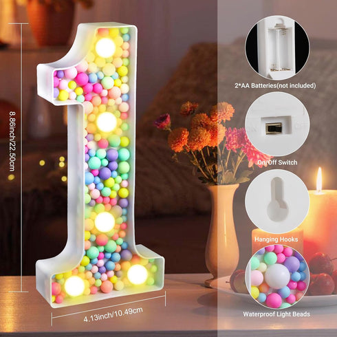 CELYANRAL 3D 1st 1) Light Up Number - Mosaic LED Number Marquee Sign Macaron Rainbow Table Centerpieces for Girls Night