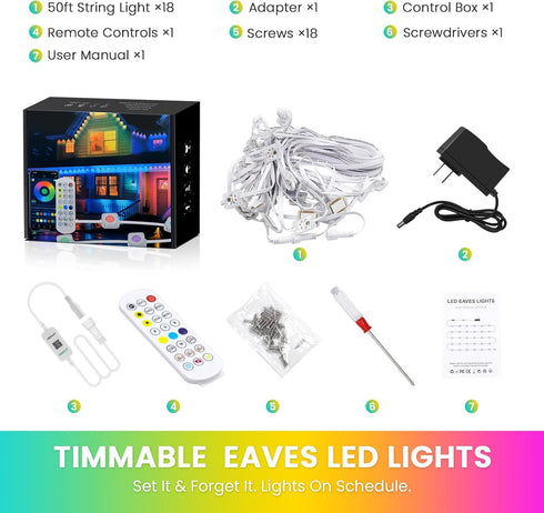 Wisada IP67 (50 RGB IC Outdoor String Lights, Permanent Outdoor Lights for House with Remote, DIY via App for Music