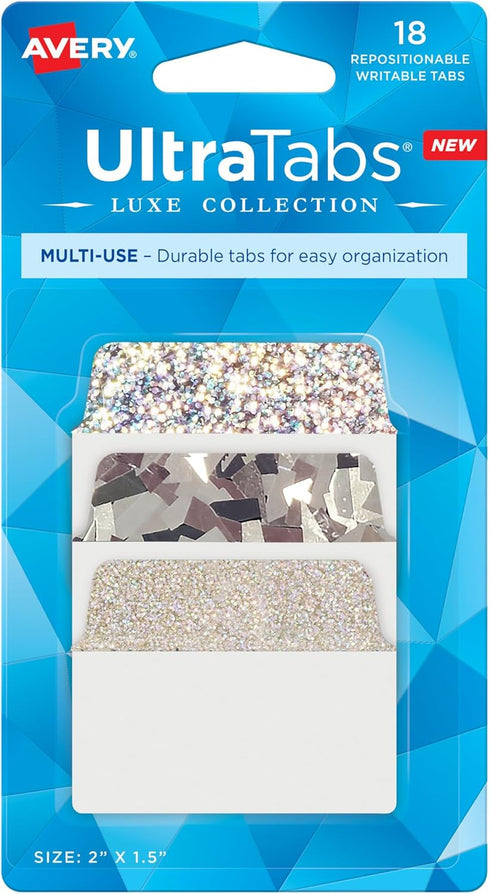 Avery Multi-Use Ultra Tabs, 2" x 1.5", Holographic Iridescent Designs, 18 Repositionable Page Tabs (74145)