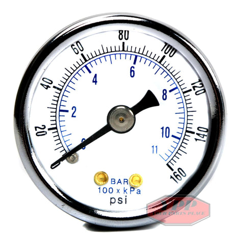 PIC Gauges 102D-158F Center Back Mount Dry Pressure Gauge, 1.5" Dial, 0/160 psi Range