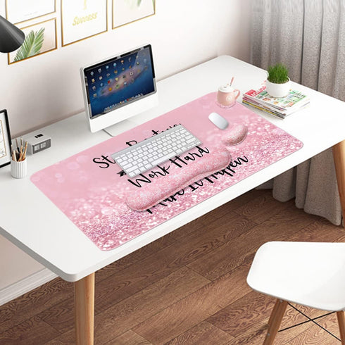 Large Mouse Pad and Keyboard Wrist Rest, 4-in-1 Gaming Desk Pad with Wrist Support for Home Office Study Game-Pink