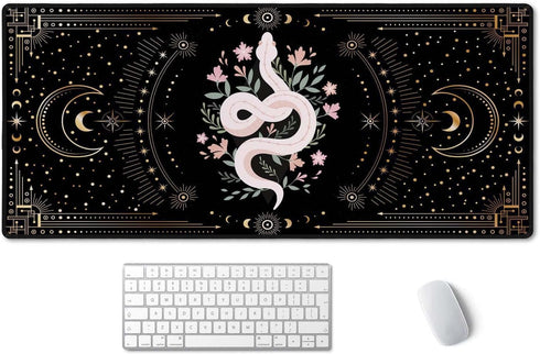 Large Boho Snake Witch Mouse Pad, Waterproof Gaming Desk Mat for Women Girls, 35.5" x 15.7"