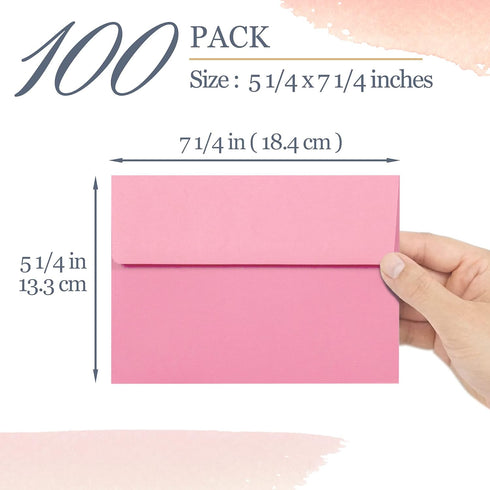 Invitation Envelopes, 100-Pack A7 5x7 Envelopes in Pink, 5 1/4 x 7 1/4 Inches