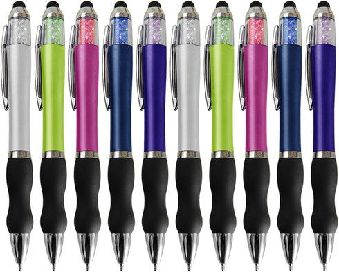MiSiBao 14 Pack Ballpoint Writing Pens (10 Count + 4 Refills) Black Ink Stylus Tips 1mm Medium Point for iPads