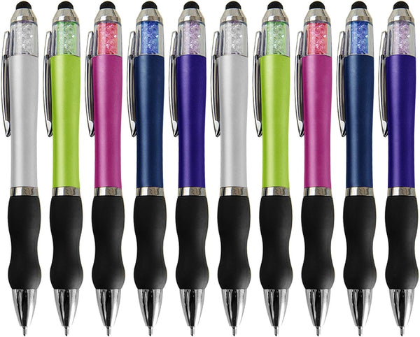 MiSiBao 14 Pack Ballpoint Writing Pens (10 Count + 4 Refills) Black Ink Stylus Tips 1mm Medium Point for iPads