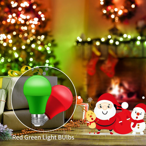 Bulbs, 4 Pack, Bulbs, A19 Bulb, Bulb, 60W 9W E26 Red and Green Light Christmas Light LED Red Light Green Light