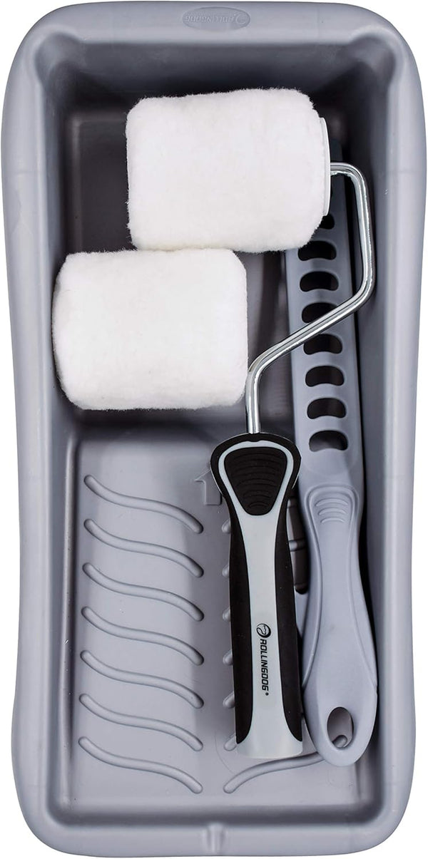 ROLLINGDOG Small Paint Roller Kit, 3 Inch Paint Roller Cover, Frame with Tray, House Painting Tool