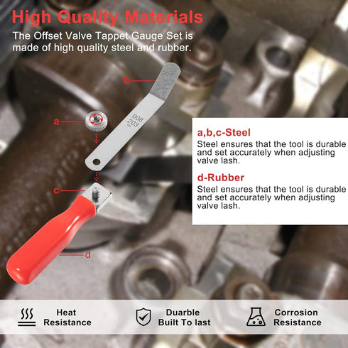 A308 Offset Valve Tappet Gauge Set, 11-Blades Feeler Gauge with Two Handles (0.004" to 0.014") for Precision Measurement