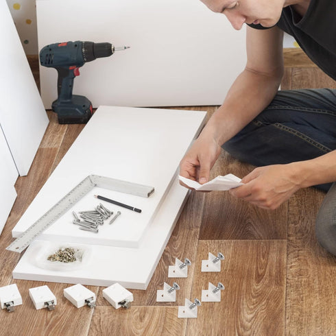 120 Pcs Drawer Wedges with Screws - Plastic Angle Code Bracket Fasteners for Furniture Repair Kit