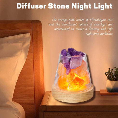 3 Runyangshi Healing Crystal Night Light Natural Himalayan Salt & Amethyst Raw Stones Aroma Diffuser USB Powered Colour