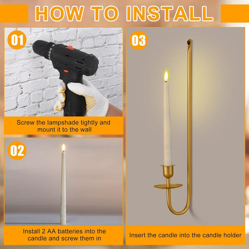 9.6" 16.5" Set Stairway(Gold,2 Set) Tessco for you Metal Wall Mount Candle Sconces with LED Flameless Taper Candles