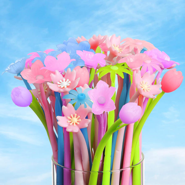 Fulmoon 60 Pcs Color Changing Flower Pens - Cherry Blossom, Tulip, Daisy, and Daffodils Cute Gel Ink Pens