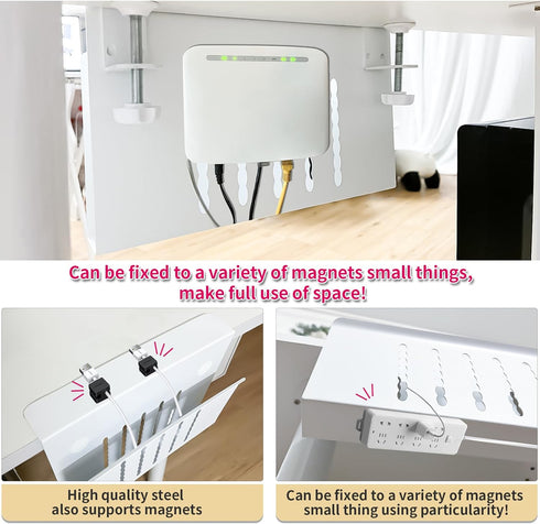 Desk Side Storage, No Drill Steel Hanging Organizer, Laptop Holder for Office & Home (White)