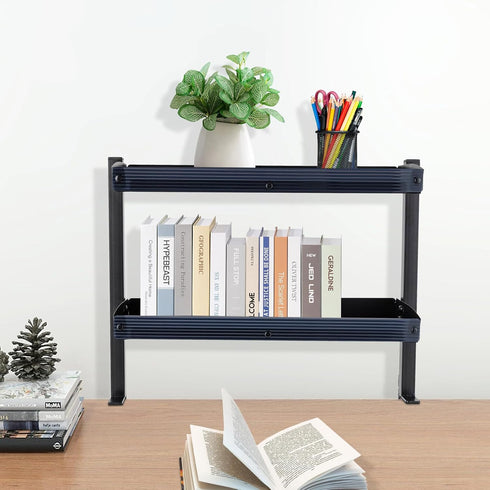Kathring 2 22 lbs Clamp on Desk Shelf, Tier Desk Extender Side Table with Adjustable Metal Storage Tray Capacity