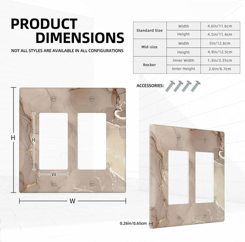 Rose Gold Brown Marble Light Switch Cover, 2 Gang Double Rocker Wall Plate for Bathroom Kitchen Decor