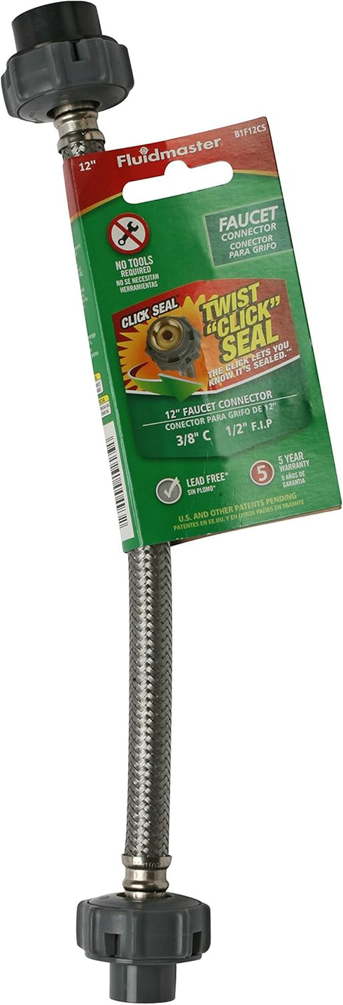 Fluidmaster B1F12CS CLICK SEAL Faucet Connector, 12-Inch Length, Braided Stainless Steel