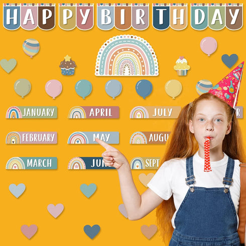 78 Items Boho Decor - Rainbow Birthday Board for Classroom Decorations Announcement Board Calendar Announcement Board