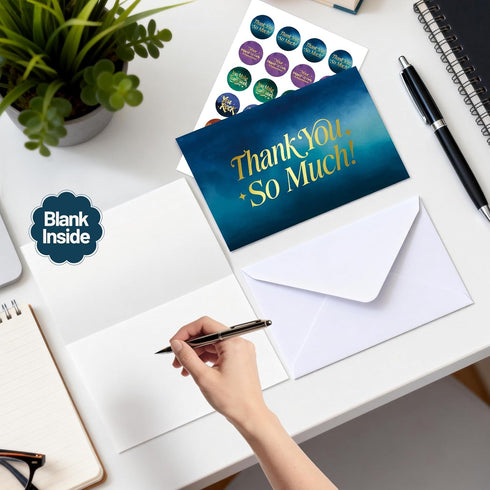 50 Pack 4" 6" Gold Foiled Employee Appreciation Cards with Envelopes and Stickers, x Thick Employee Thank You Cards