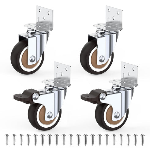 2 Inch Side Mount Casters Set of 4, Heavy Duty Furniture Wheels Supporting Up to 250 LBS, 2 with Brakes