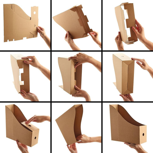 Juvale 8-Pack Kraft Paper Cardboard Magazine File Holder Boxes with Labels for Document Storage Organizer