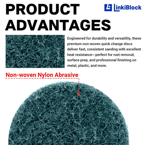 Linkiblock 25Pcs 3 inch Fine Abrasive Nylon Surface Conditioning Quick Change Sanding Discs R-Type with Adapter