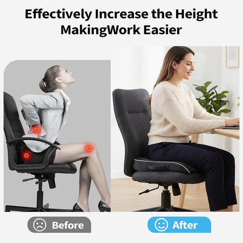Tailbone 3.3"-Black Seat Cushion for Pain Relief, Office Chair Cushion, Memory Foam Large Chair Cushion with Non-Slip