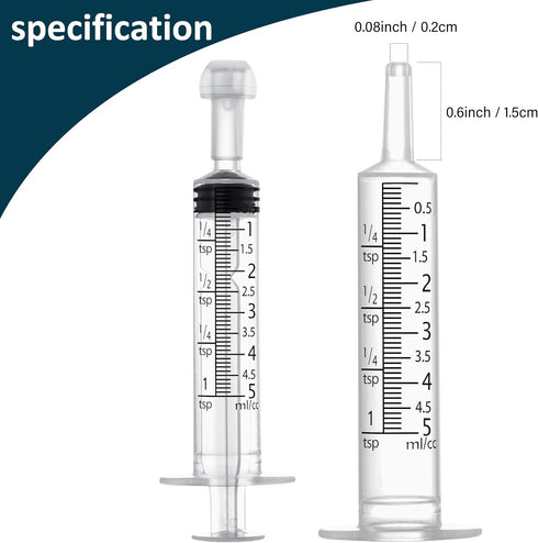 5ml/cc Syringe for Liquid with Caps - Liquid Measuring Syringe - Syringes Tools for Scientific Labs, Feeding, Jello Shots - Individually 10Pack Syringes with tsp & ml Measurement