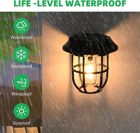 Sunfee 2 Pack Solar Lantern Wall Lights Fixtures with Motion Sensor, Solar Powered Porch Light, Vintage Hanging Solar