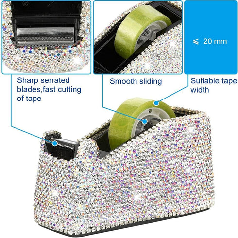 Blueshyhall Bling Bling Crystal Luxury Tape Dispenser - Handmade Diamond Desktop Office Stationery for Women