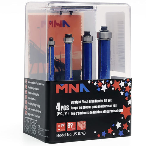 MNA Top Bearing Flush Trimming Router Bits Set of 4, Straight Flush