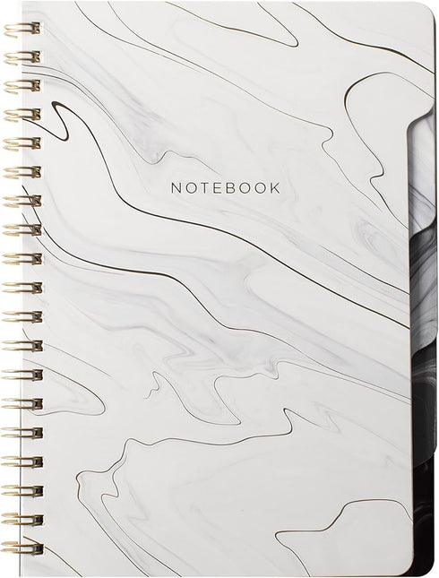 Fringe Studio Large Tab Notebook, Marble Gray, 180 Lined Pages, Flexible Paperback Cover, 5 Subject/Die-Cut Dividers