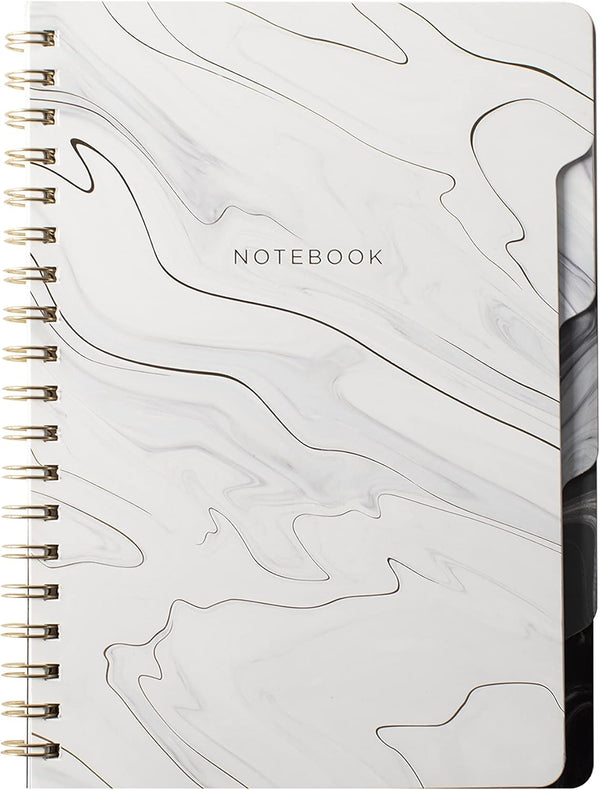 Fringe Studio Large Tab Notebook, Marble Gray, 180 Lined Pages, Flexible Paperback Cover, 5 Subject/Die-Cut Dividers