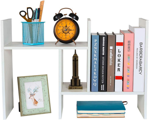 PAG Adjustable Desktop Shelf Wood Small Bookshelf Desk Supplies Organizers and Accessories