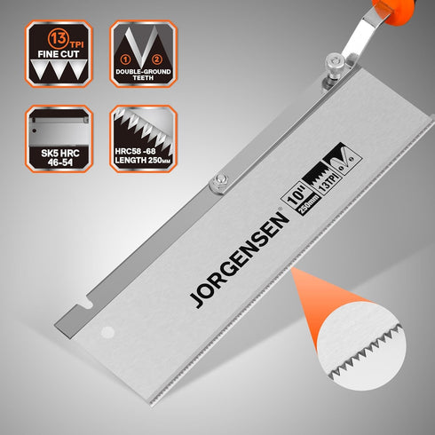 JORGENSEN 10" Dovetail Reversible Saw, Professional Jamb Saw with 13TPI Double Ground Teeth for Tile Installation