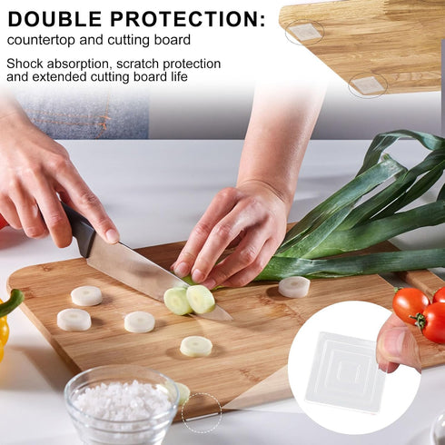 Fukaisu 16pcs 1.6in Anti-Slip Cutting Board Feet, Non-Slip Square Self-Adhesive Silicone Pads, Reusable Washable Rubber