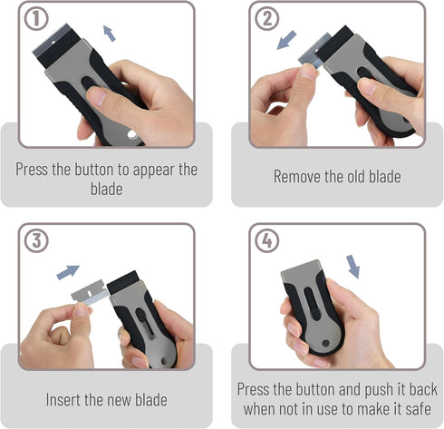 2 Pack, 30 Set Bates- Razor Blade Scraper Tool, Extra Stainless Steel Blades, Anti-Slip Ergonomic Handle Design, Razor