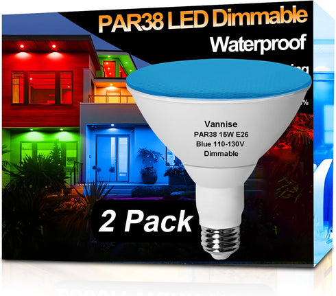 PAR38 Outdoor Flood Light Bulbs Blue, 2 Pack 700LM PAR38 Blue Bulbs
