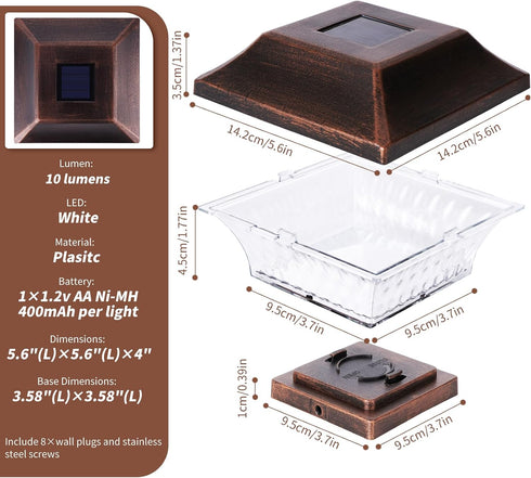 4x4 4 Pack SUNWIND Solar Post Cap Lights Outdoor LED Solar Garden Lighting Deck Fence Cap Light Wooden Post Brushed