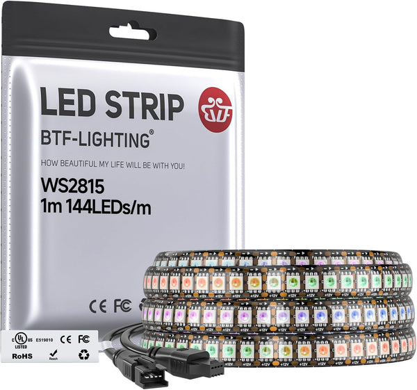 BTF-LIGHTING WS2815 (Upgraded WS2812B) LED Strip Light,UL Listed,3.2FT 144 LED/Pixels,Flexible Chasing RGB,Dual