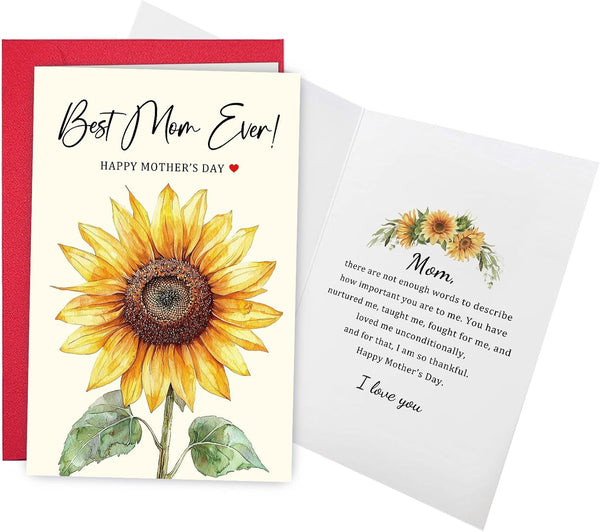 Ogeby Heartfelt Sunflower Mother's Day Card for Mom, Funny Mothers Day Card