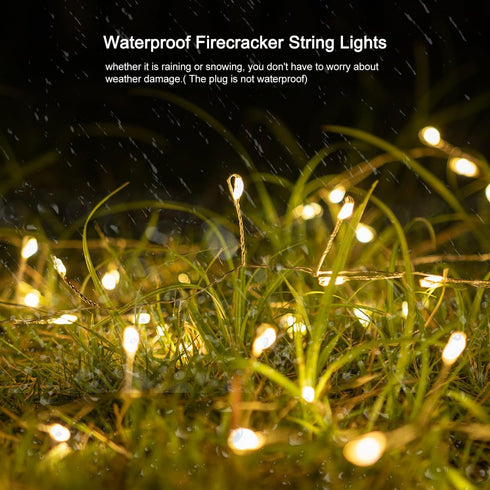 10FT 100 Cluster Fairy Lights Firecracker String Lights LED Warm White Plug in Indoor Silver Wire String Lights