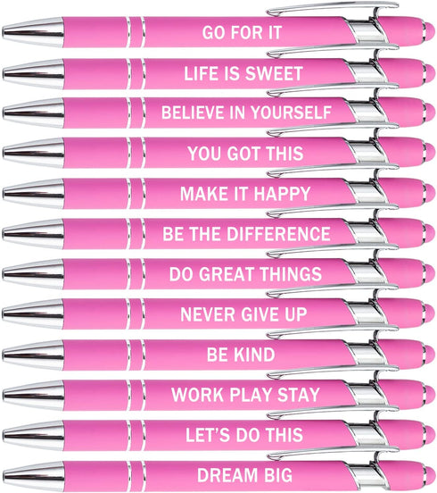 PASISIBICK 12 Pieces Pink Motivational Quotes Snarky Screen Touch Ballpoint Pens, Black Ink, Office Scriptures (Pink)