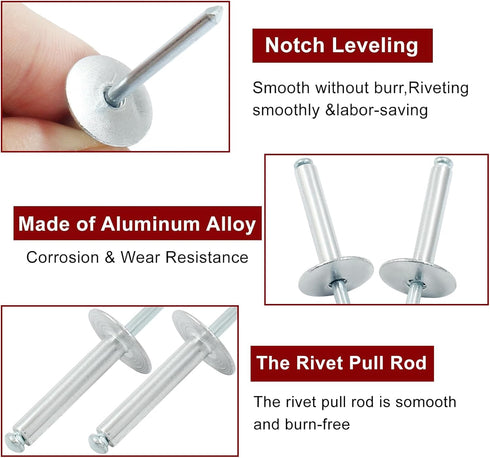 60 Pcs 3/16" x 1-3/16" Large Flange Aluminum Blind Rivets, Dome Head Pop Rivets for Installing Accessories, Silver