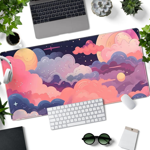 Cute Kawaii Clouds Desk Mat, Pink Purple XXL Large Mouse Pad for Gaming, Laptop, Computer Keyboard, Desk Decor 31.5''X