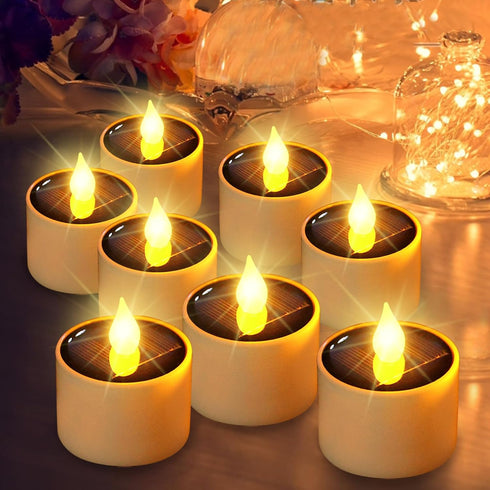 Solar Candle Lights Outdoor Waterproof, 8 Pack Rechargeable Flickering Tea Lights, Solar Powered Reusable LED Candles