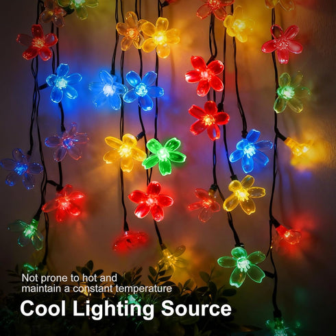 Vruxuri 60 LED Solar String Lights Outdoor Waterproof Flower Fairy Lights for Garden Fence Patio Yard Christmas Tree