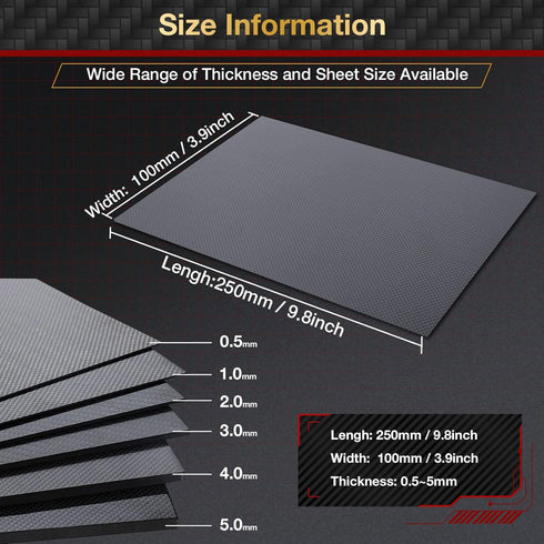 ARRIS 100X250X5MM Carbon Fiber Sheet, Available in Multiple Thicknesses for RC Aircraft
