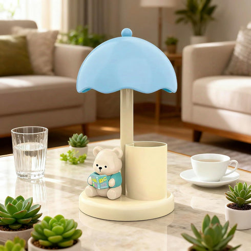 2-in-1 500 Cute Bear Desk Lamp with Pen Holder, Kids Table Lamp Organizer, LED Bedside Lamp with USB Charging Port