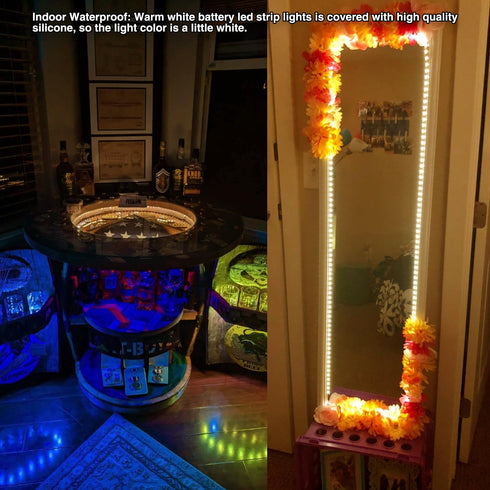 13.2ft, 240LEDs Dimmable, Battery Powered Led Strip Lights, Warm White, with Remote, Timer, Cuttable Suitable