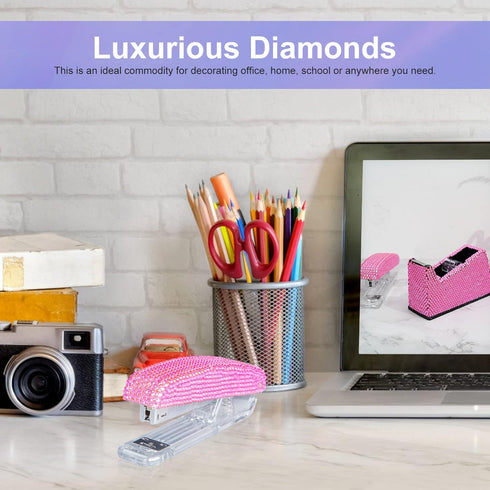 Pasted Diamond Crystal Handmade Bling Dazzling Stapler for Office, School, or Home (Pink) by KEYPOWER